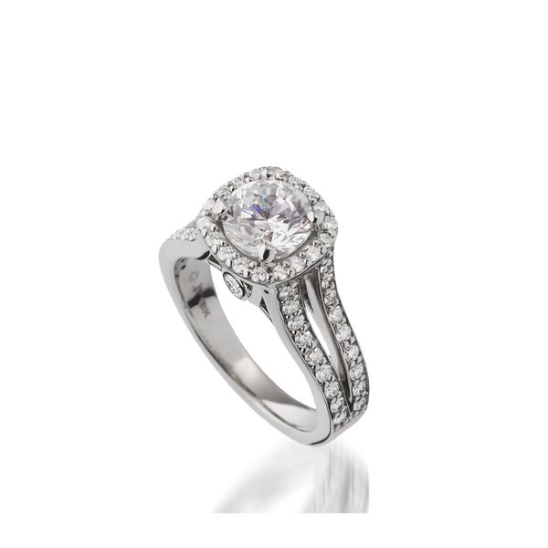3/4CTW 18K WG Mined Diamond Halo Diamond Split Shank Engagement Ring The Ring Austin Round Rock, TX