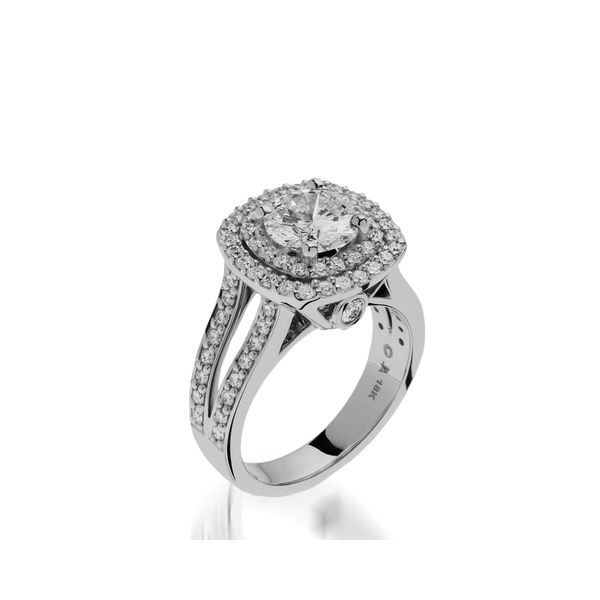 7/8CTW 18K WG Mined Diamond Double Halo Diamond Split Shank Engagement Ring The Ring Austin Round Rock, TX