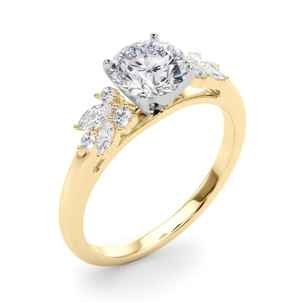 1/3CTW 14K Yellow Gold Marquise Mined Diamond Accented Cathedral shank Engagement Ring Image 2 The Ring Austin Round Rock, TX