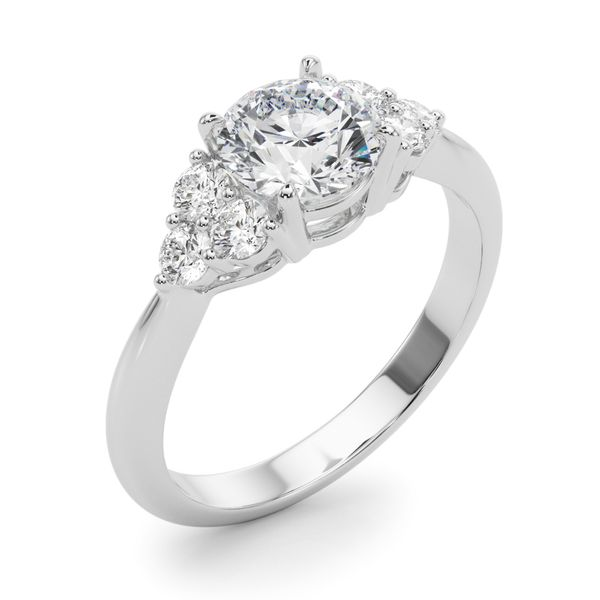 1/3CTW  14K White Gold With RD Mined DIamond Cluster Side Stones Engagement Ring Image 2 The Ring Austin Round Rock, TX
