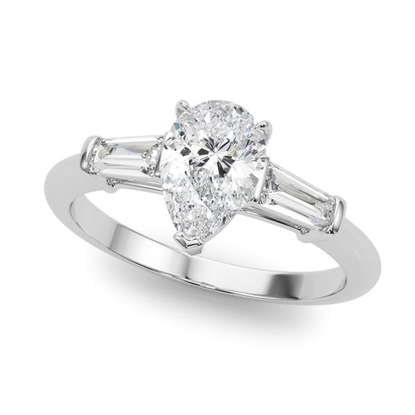 3/8CTW 14K WG Three Stone With Tampered Mined Diamond Baguettes Engagement Ring GH,SI1-SI2 The Ring Austin Round Rock, TX