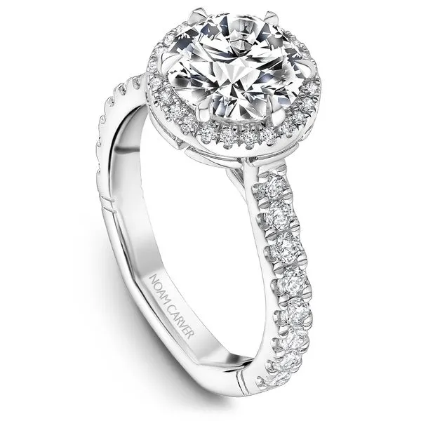 1/2CTW 14K WG Mined Diamond Band With 6 Prong Halo, Accented Head, Euro Shank Engagement Ring The Ring Austin Round Rock, TX