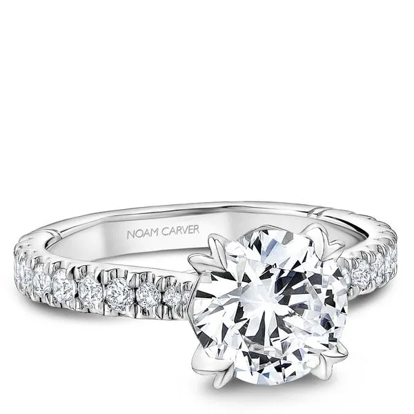 3/8CTW 14K WG Mined Diamond Cathedral Heart Shape Split Prongs, Euro Shank Engagement Ring Image 3 The Ring Austin Round Rock, TX