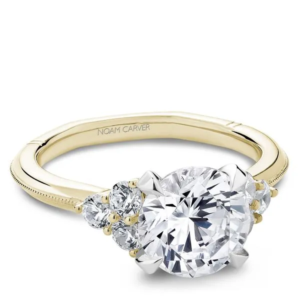 1/2CTW 14K YG Mined Diamond With Three Stone Cluster Milgrain Knife Edge Euro Shank Engagement Ring Image 3 The Ring Austin Round Rock, TX