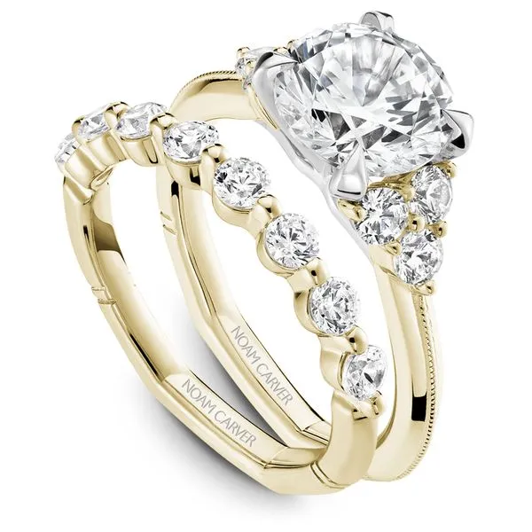 1/2CTW 14K YG Mined Diamond With Three Stone Cluster Milgrain Knife Edge Euro Shank Engagement Ring Image 2 The Ring Austin Round Rock, TX