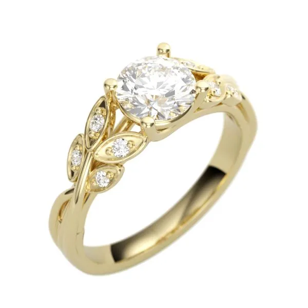 1/10CTW 14K YG Mined Diamond Leaf Accented Engagement Ring The Ring Austin Round Rock, TX
