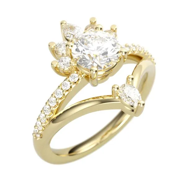 1/2CTW 14K YG Mined Diamond Pear and Round With Chevron Tip And Diamonds On the Band Engagement Ring I The Ring Austin Round Rock, TX