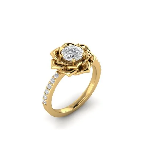 1/5CTW 14K YG Mined Diamond Flower With Diamonds On Band Engagement Ring The Ring Austin Round Rock, TX
