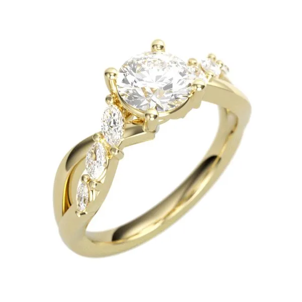 1/3CTW 14K YG Mined Diamond Marquise Twist Band Set On One Side Engagement Ring The Ring Austin Round Rock, TX
