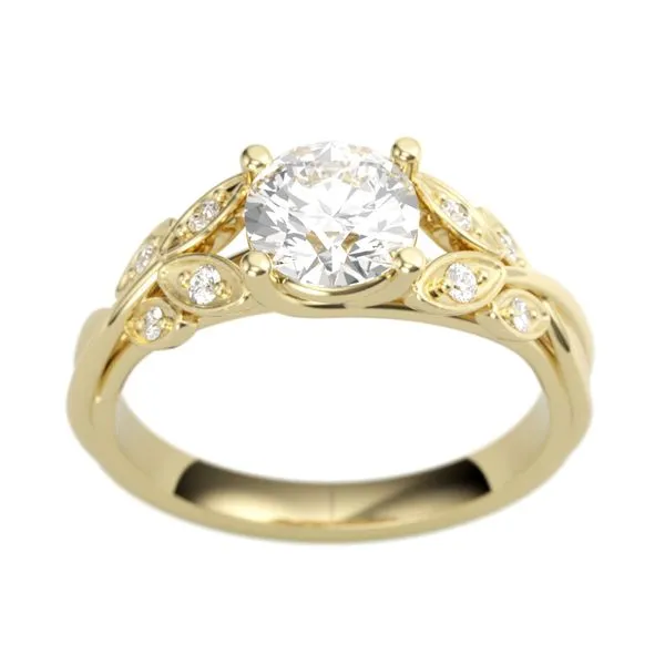 1/10CTW 14K YG Mined Diamond Leaf Accented Engagement Ring Image 2 The Ring Austin Round Rock, TX