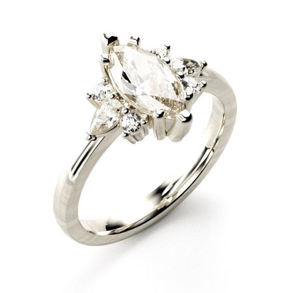 1/20CTW 14K White Gold Mined Diamond Pear and Round Accents Engagement Ring The Ring Austin Round Rock, TX