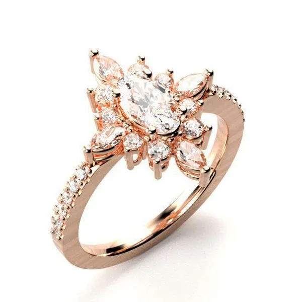 1/2CTW 14KT RG Mined Diamond Floral Multi Stone halo Engagement Ring The Ring Austin Round Rock, TX