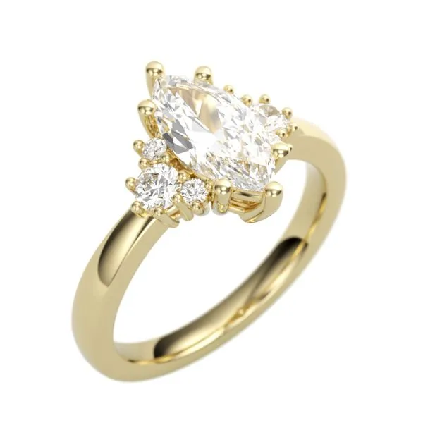 1/4CTW 14K YG Mined Diamond Round Three Stone On Each Side Of Center Engagement Ring The Ring Austin Round Rock, TX