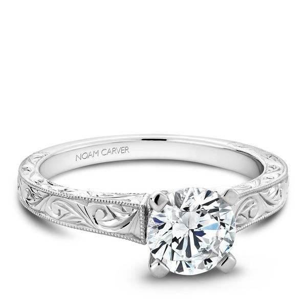 14K WG Mil Grain Accented Engraved Engagement Ring Image 2 The Ring Austin Round Rock, TX