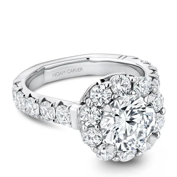 2 1/4CTW 14K WG Round Flower Halo With Accent Head 4 Prong Accent Band Euro Shank Engagement Ring Image 3 The Ring Austin Round Rock, TX