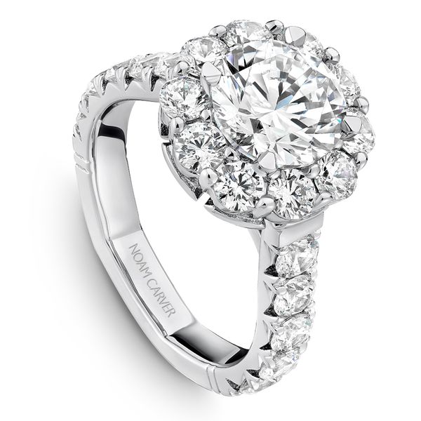 2 1/4CTW 14K WG Round Flower Halo With Accent Head 4 Prong Accent Band Euro Shank Engagement Ring The Ring Austin Round Rock, TX