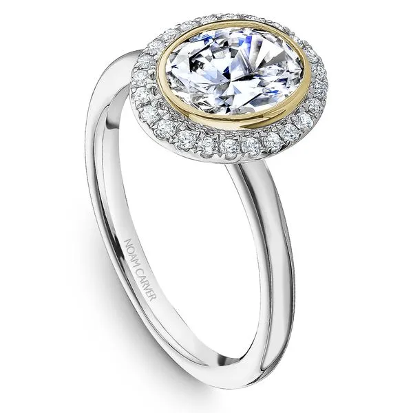 1/8CTW 14K WG/YG Mined Diamond Halo Polished Shank YG On Bezel Engagement Ring The Ring Austin Round Rock, TX