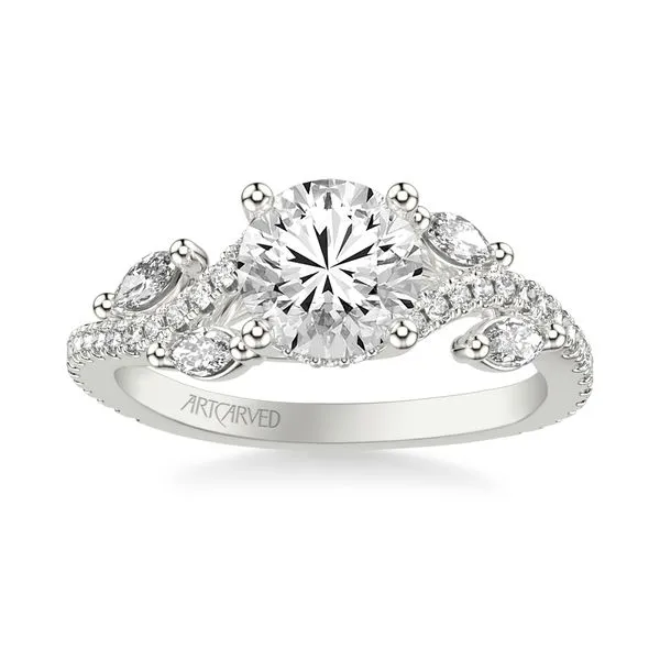 1/2CTW 14K WG Diamond Floral with Floating Prong Set Marquise Petals Engagement Ring Image 3 The Ring Austin Round Rock, TX