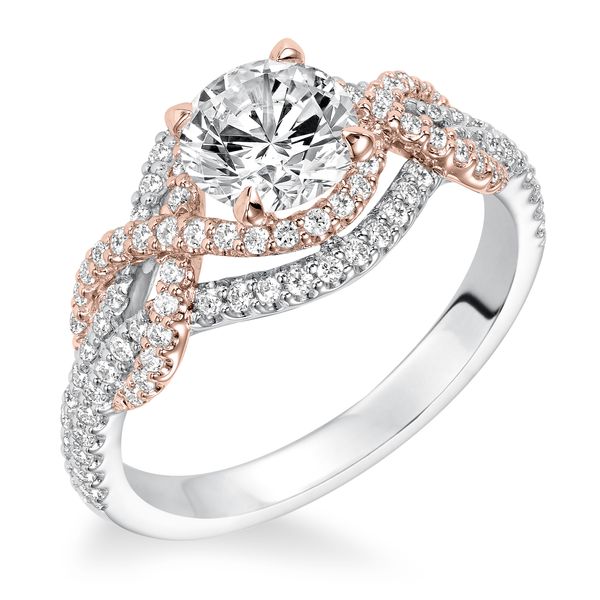 14K White Gold and Rose Gold Diamond Criss Cross Engagement Ring Image 4 The Ring Austin Round Rock, TX
