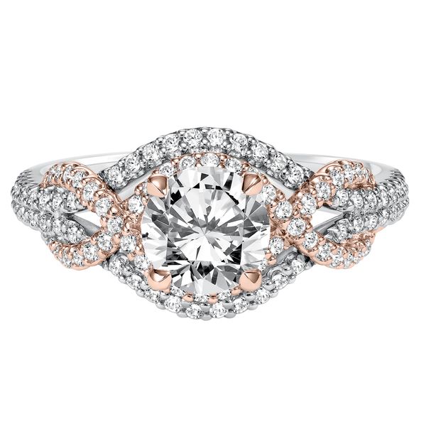 14K White Gold and Rose Gold Diamond Criss Cross Engagement Ring Image 5 The Ring Austin Round Rock, TX