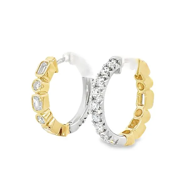 2 1/8CTW 14K YG/WG LG Bezel Set Emerald/Round And Round Prong Set Reversible Hoop Earrings Image 4 The Ring Austin Round Rock, TX