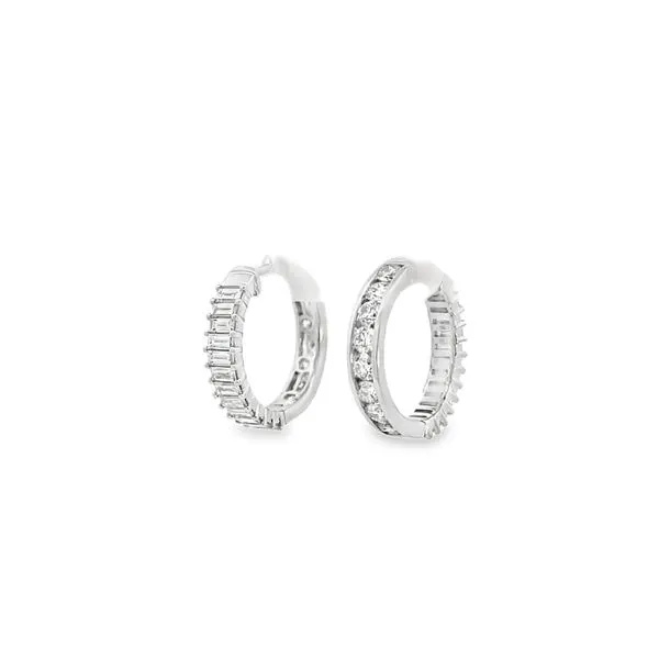 2 3/8CTW 14K WG LG Round Channel Set Diamonds And Prong Set Baguette Reversible Hoop Earrings Image 3 The Ring Austin Round Rock, TX