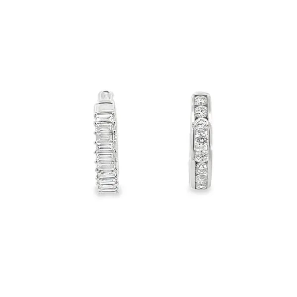 2 3/8CTW 14K WG LG Round Channel Set Diamonds And Prong Set Baguette Reversible Hoop Earrings Image 5 The Ring Austin Round Rock, TX