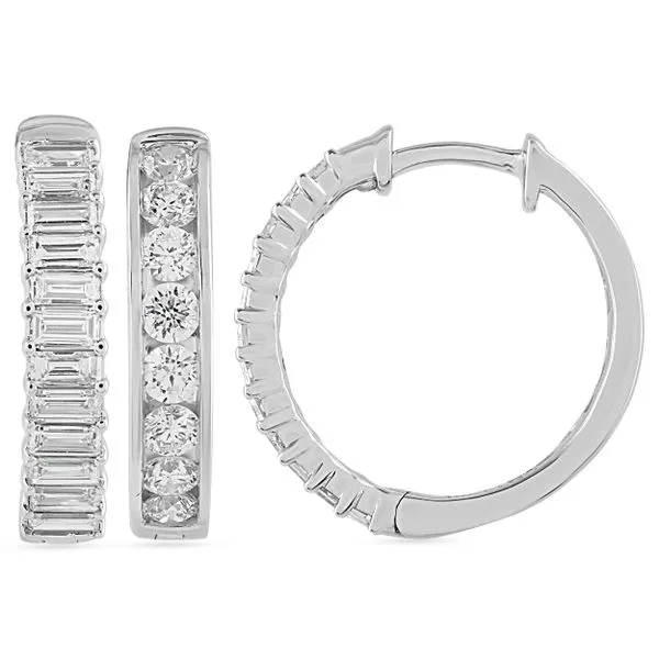 2 3/8CTW 14K WG LG Round Channel Set Diamonds And Prong Set Baguette Reversible Hoop Earrings The Ring Austin Round Rock, TX