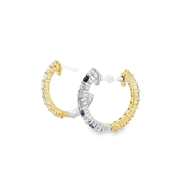 5/CTWK YG/WG LG Diamond And Blue Sapphire Round Alternating Prong Set Reversible Hoop Earringg Image 2 The Ring Austin Round Rock, TX