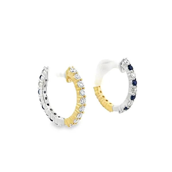 5/CTWK YG/WG LG Diamond And Blue Sapphire Round Alternating Prong Set Reversible Hoop Earringg Image 3 The Ring Austin Round Rock, TX