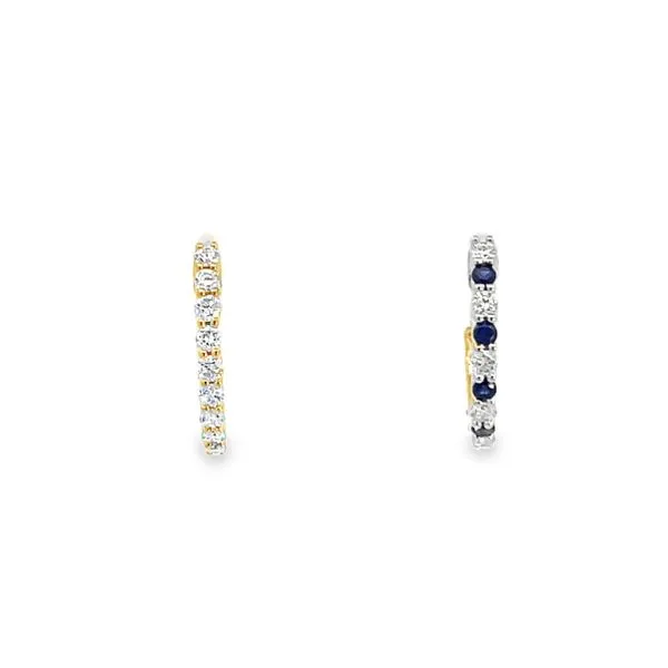 5/CTWK YG/WG LG Diamond And Blue Sapphire Round Alternating Prong Set Reversible Hoop Earringg Image 4 The Ring Austin Round Rock, TX