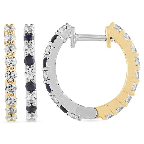5/CTWK YG/WG LG Diamond And Blue Sapphire Round Alternating Prong Set Reversible Hoop Earringg The Ring Austin Round Rock, TX
