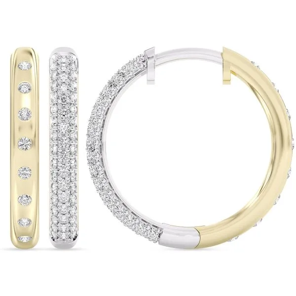 5/8CTW 14K YG/WG LG Diamond 3 Sided Pave And Flush Set Reversible Hoop Earrings The Ring Austin Round Rock, TX