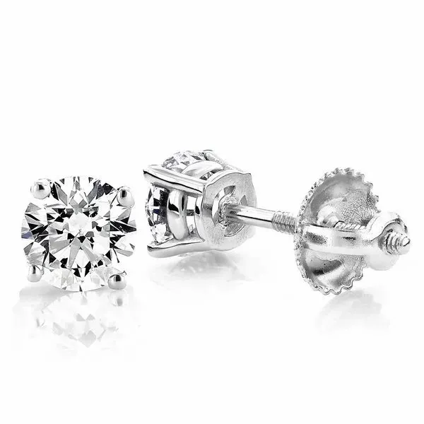 3/4CTW 14K WG 4 prong solitaire earrings with screw backs I1 JK The Ring Austin Round Rock, TX