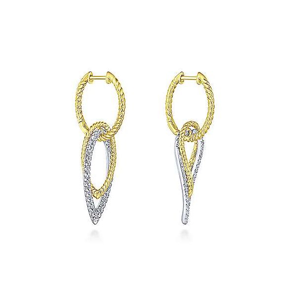 1/3ctw 14KT YG/WG Small Rope Hoop With Diamond Dangle Earrings The Ring Austin Round Rock, TX