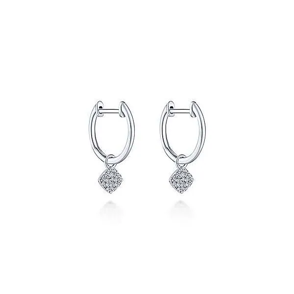 14kt WG Small Hoops with Diamond Drops 1/10ctw The Ring Austin Round Rock, TX