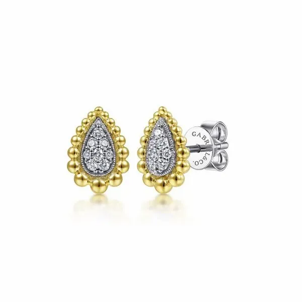 1/6CTW 14KT YG/WG Teardrop shape Beaded Frame Mined Diamond Stud Earrings The Ring Austin Round Rock, TX