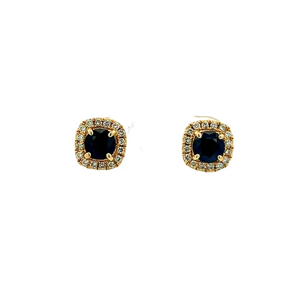 14K YG Natural Dark Blue Sapphires With Mined Diamond Halo Stud Earrings The Ring Austin Round Rock, TX