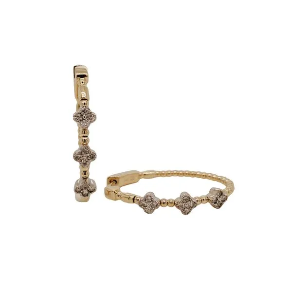 14K YG/WG Beaded Hoop Mined Diamond Earrings with Millgrain The Ring Austin Round Rock, TX
