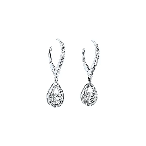 1.00CTW 14K WG Round Mined Diamond Lever back dangle halo Earrings Image 2 The Ring Austin Round Rock, TX
