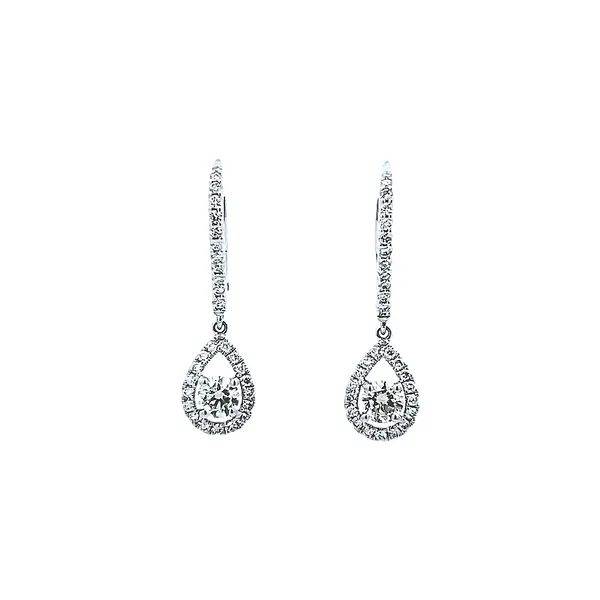 1.00CTW 14K WG Round Mined Diamond Lever back dangle halo Earrings The Ring Austin Round Rock, TX