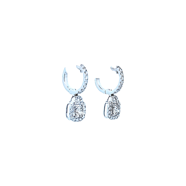 3/4CTW 14K WG Mined Diamond Round Huggie Dangle Cushion Halo Earrings Image 3 The Ring Austin Round Rock, TX