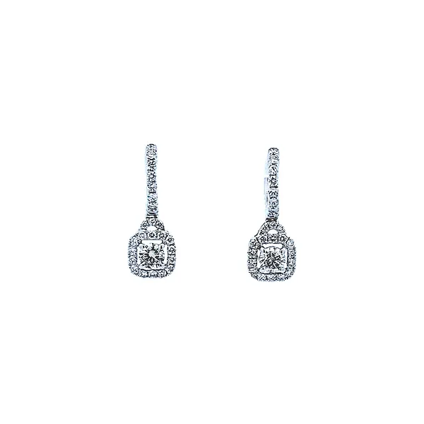 3/4CTW 14K WG Mined Diamond Round Huggie Dangle Cushion Halo Earrings The Ring Austin Round Rock, TX