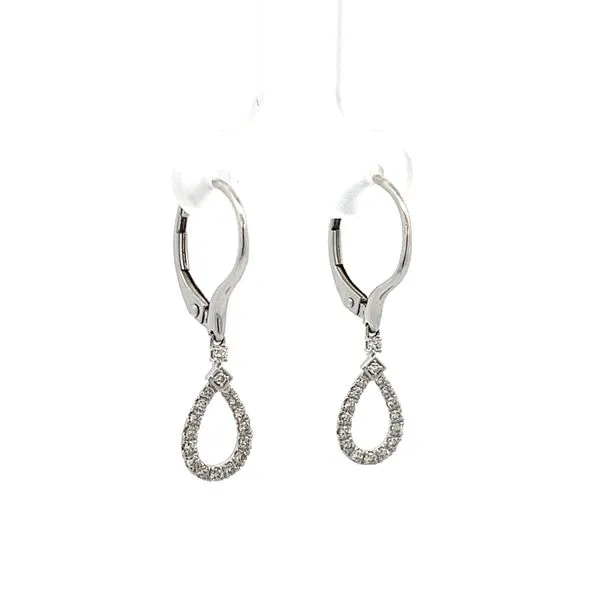 14K White Gold Pear Shaped Mined Diamond Dangle Lever Back Earrings Image 2 The Ring Austin Round Rock, TX