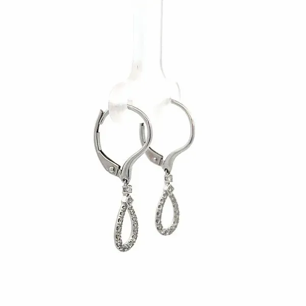 14K White Gold Pear Shaped Mined Diamond Dangle Lever Back Earrings Image 3 The Ring Austin Round Rock, TX