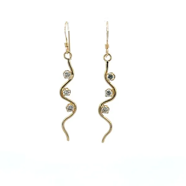 0.30CTW 14K YG 3 Stone Mined Diamond Wavy Earring With S hook The Ring Austin Round Rock, TX