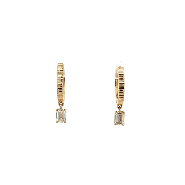 3/8CTW 14K YG Mined Emerald Cut Diamond Dangle Huggee Hoop Earrings Image 3 The Ring Austin Round Rock, TX