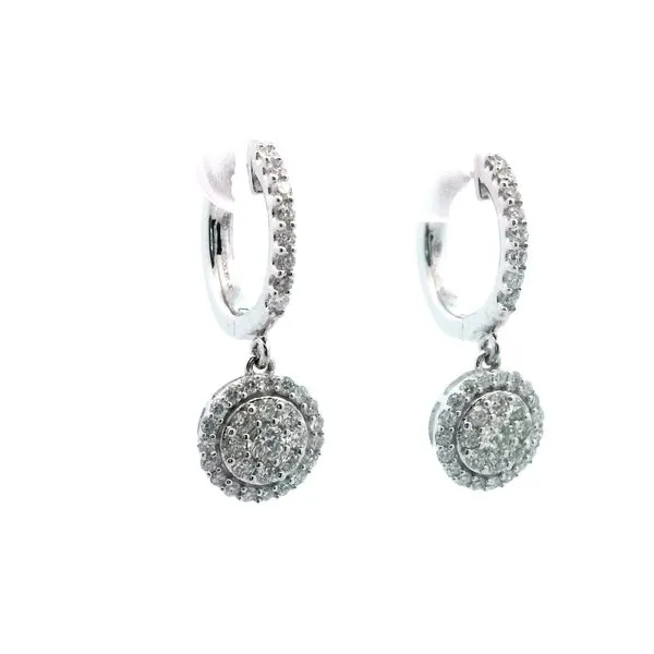 3/4CTW 14K WG Mined Diamond Round Halo Dangle Hoop Earrings Image 2 The Ring Austin Round Rock, TX