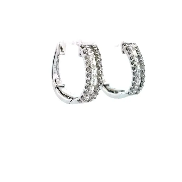 1 1/4CTW 14K WG Mined Diamond Baguette Surrounded By Round Hoop Earrings Image 3 The Ring Austin Round Rock, TX