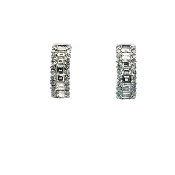 1 1/4CTW 14K WG Mined Diamond Baguette Surrounded By Round Hoop Earrings The Ring Austin Round Rock, TX